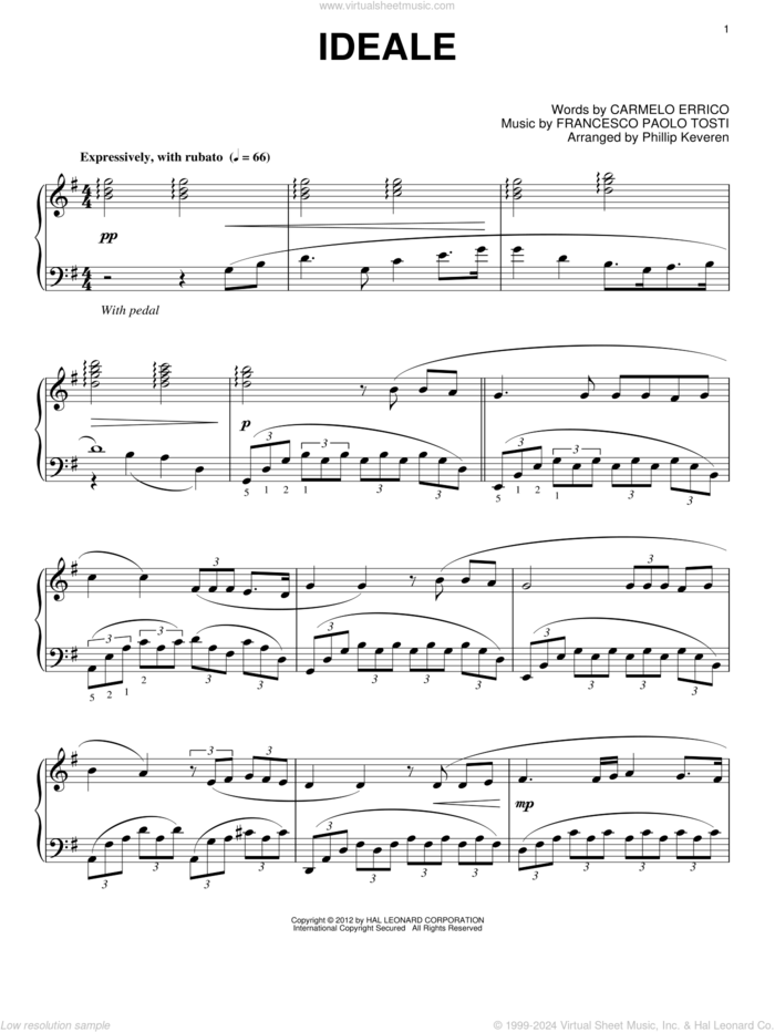 Ideale (arr. Phillip Keveren) sheet music for piano solo by Francesco Paolo Tosti, Phillip Keveren and Carmelo Errico, classical score, intermediate skill level