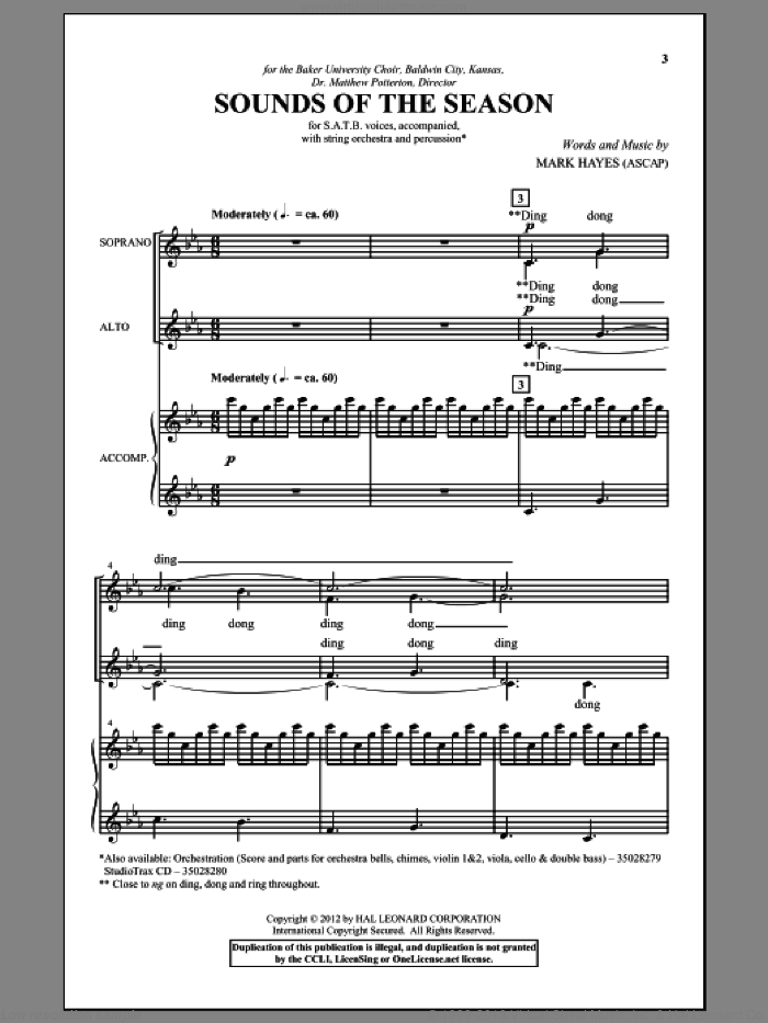 Sounds Of The Season sheet music for choir (SATB: soprano, alto, tenor, bass) by Mark Hayes, intermediate skill level