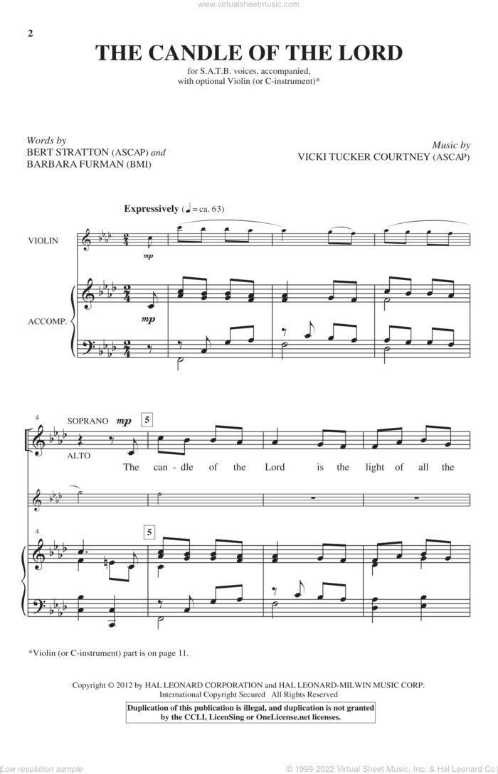 The Candle Of The Lord sheet music for choir (SATB: soprano, alto, tenor, bass) by Vicki Tucker Courtney, Barbara Furman and Bert Stratton, intermediate skill level