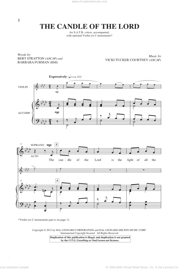 The Candle Of The Lord sheet music for choir (SATB: soprano, alto, tenor, bass) by Vicki Tucker Courtney, Barbara Furman and Bert Stratton, intermediate skill level