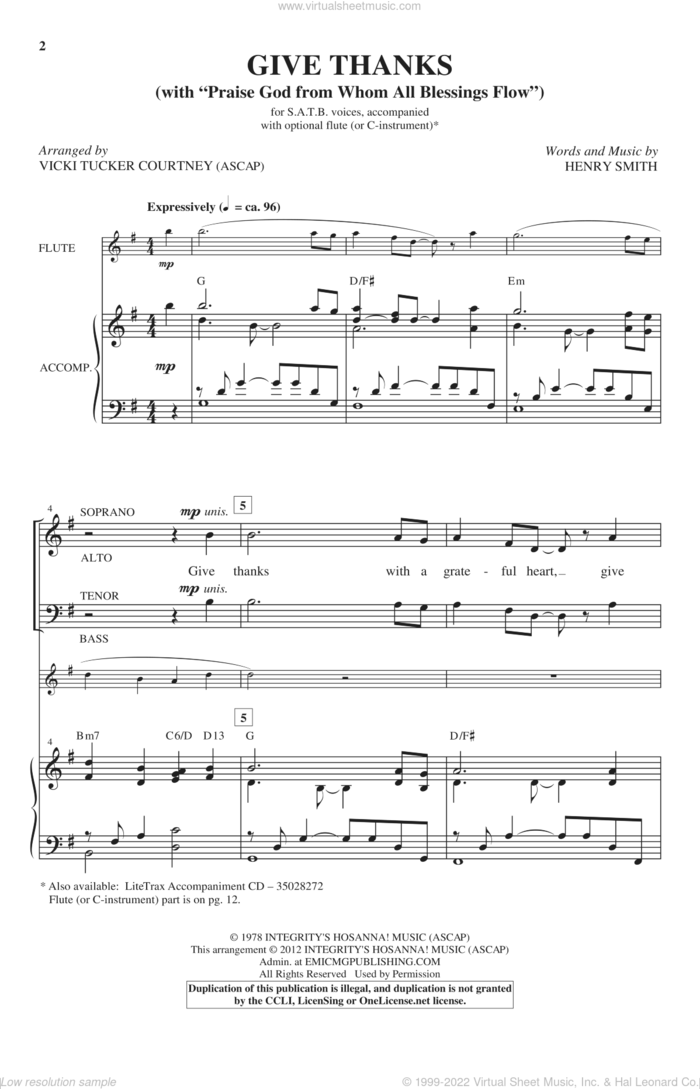 Give Thanks (arr. Vicki Tucker Courtney) sheet music for choir (SATB: soprano, alto, tenor, bass) by Henry Smith and Vicki Tucker Courtney, intermediate skill level