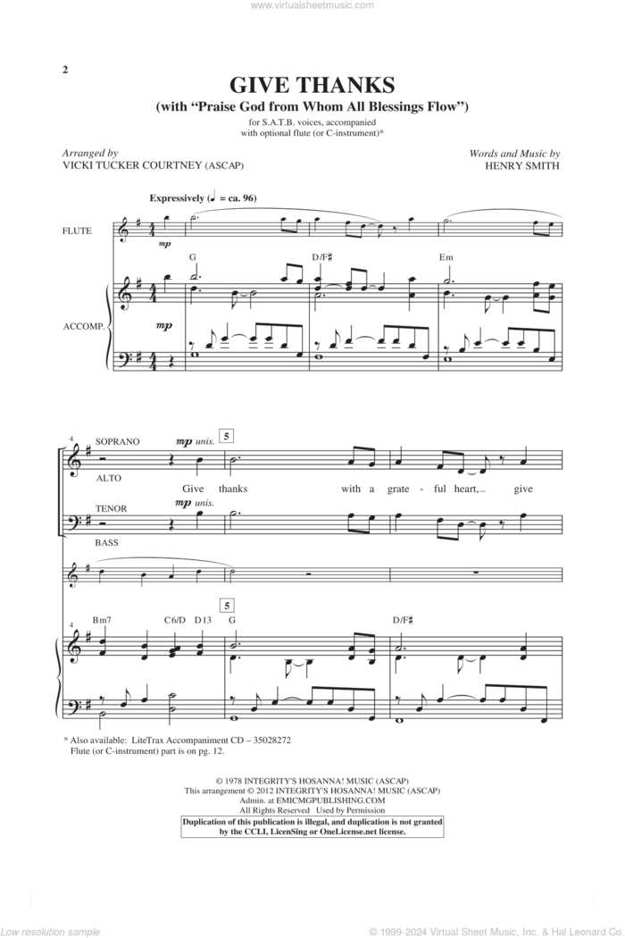 Give Thanks (arr. Vicki Tucker Courtney) sheet music for choir (SATB: soprano, alto, tenor, bass) by Henry Smith and Vicki Tucker Courtney, intermediate skill level