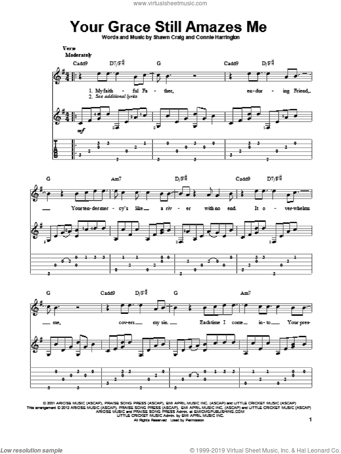 Your Grace Still Amazes Me sheet music for guitar solo by Shawn Craig and Connie Harrington, intermediate skill level