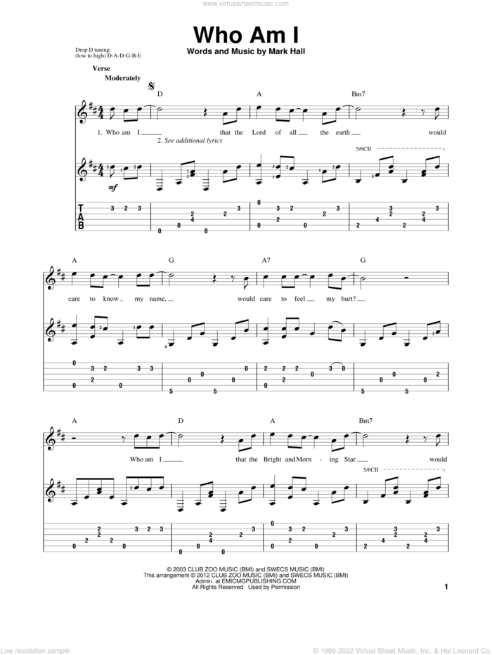 Who Am I sheet music for guitar solo by Casting Crowns and Mark Hall, intermediate skill level