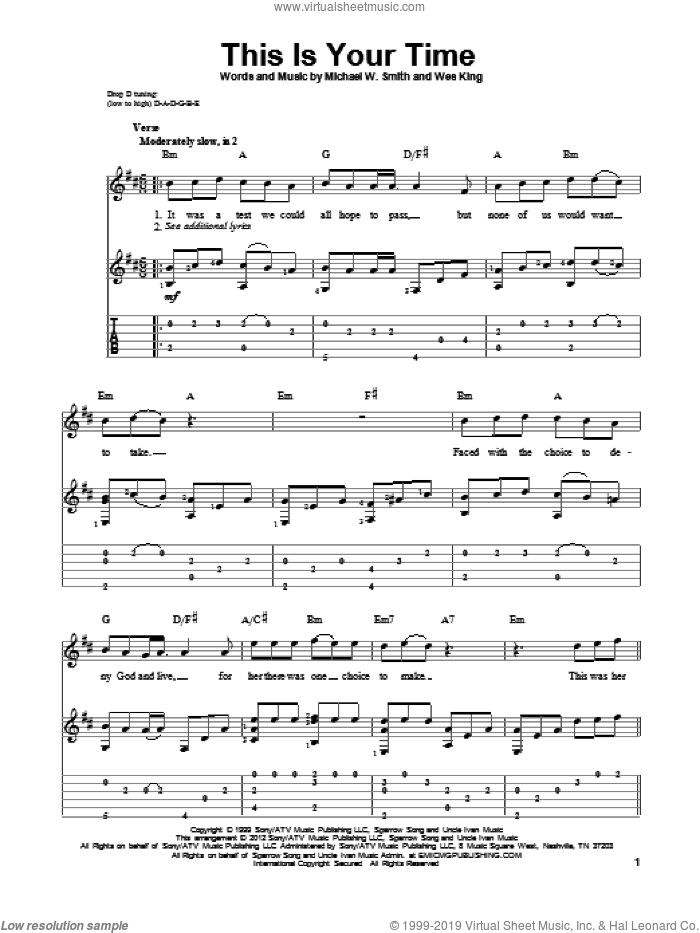 This Is Your Time sheet music for guitar solo by Michael W. Smith and Wes King, intermediate skill level