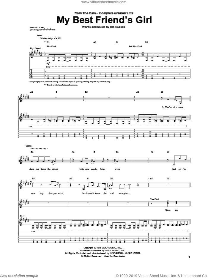 My Best Friend's Girl sheet music for guitar (tablature) by The Cars and Ric Ocasek, intermediate skill level