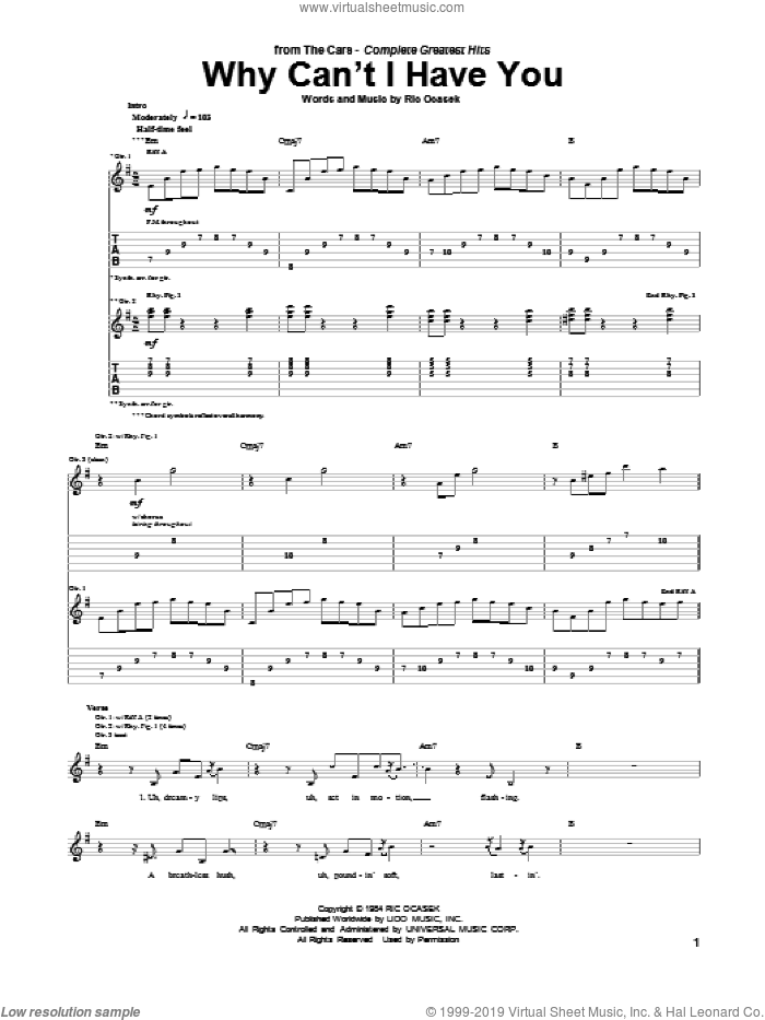 Why Can't I Have You sheet music for guitar (tablature) by The Cars and Ric Ocasek, intermediate skill level