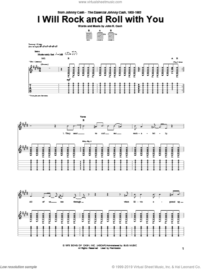 I Will Rock And Roll With You sheet music for guitar (tablature) by Johnny Cash, intermediate skill level