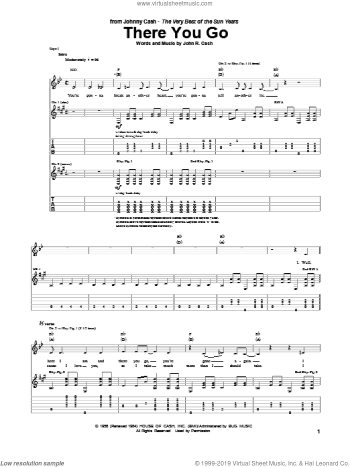There You Go sheet music for guitar (tablature) by Johnny Cash, intermediate skill level