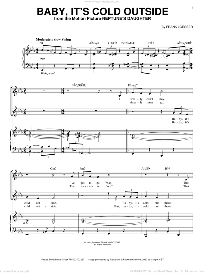 Baby, It's Cold Outside sheet music for voice, piano or guitar by Landau Eugene Murphy, Jr., intermediate skill level