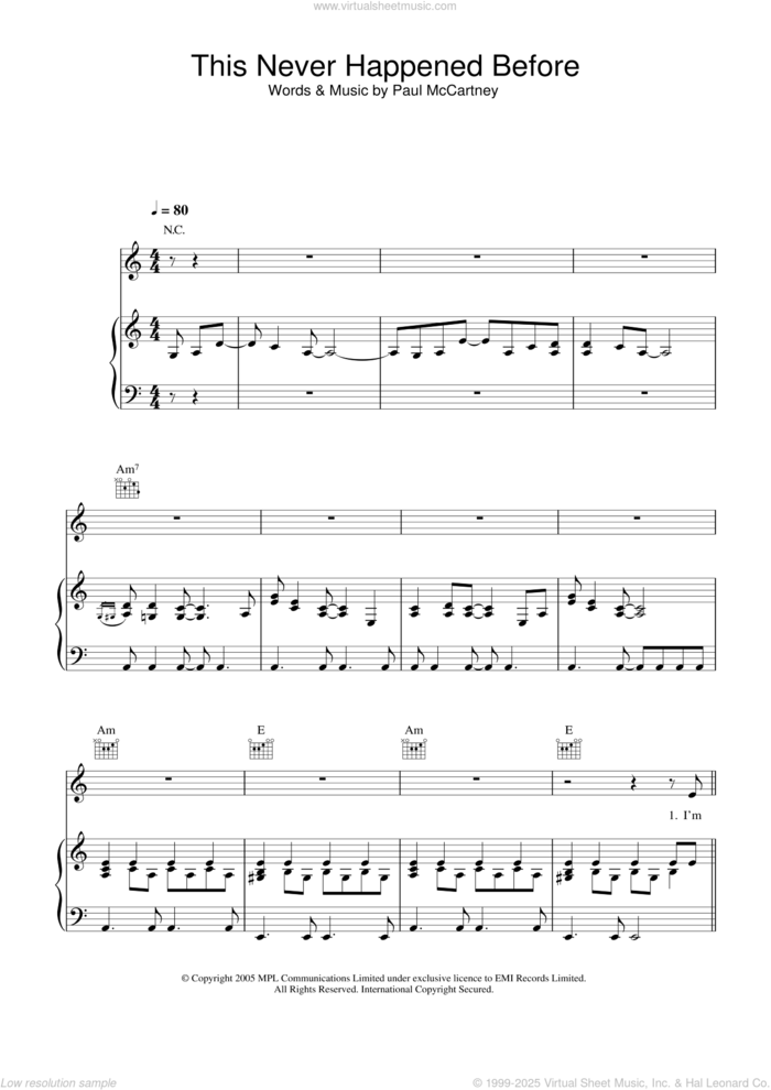 This Never Happened Before sheet music for voice, piano or guitar by Paul McCartney, intermediate skill level