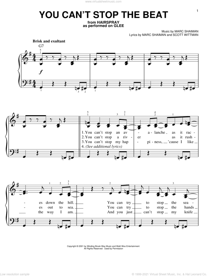 Cast You Can T Stop The Beat Sheet Music For Piano Solo Pdf
