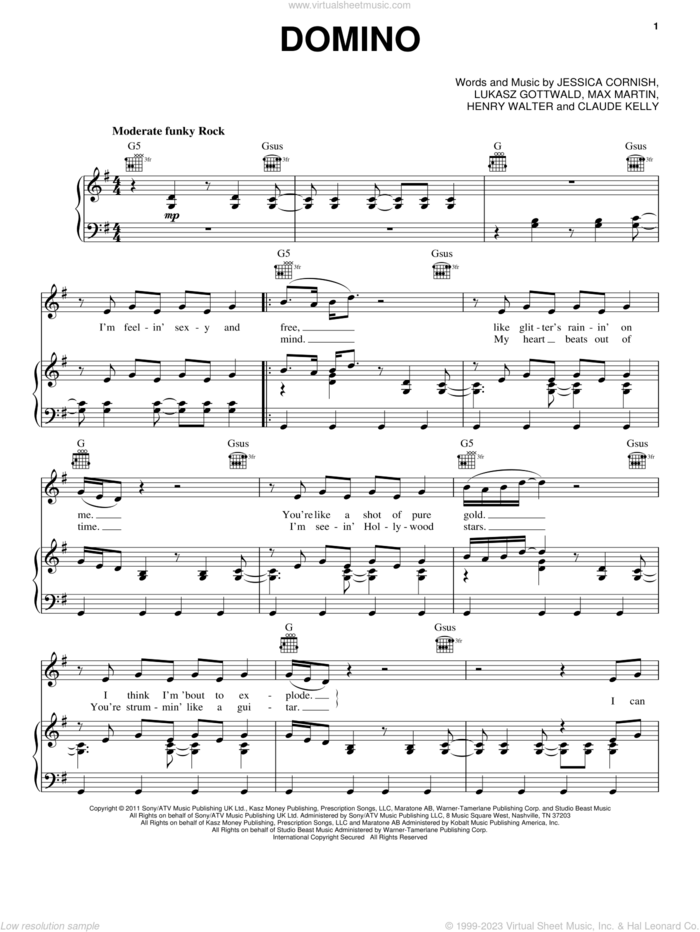 Domino sheet music for voice, piano or guitar by Jessie J, Claude Kelly, Henry Walter, Jessica Cornish, Lukasz Gottwald and Max Martin, intermediate skill level