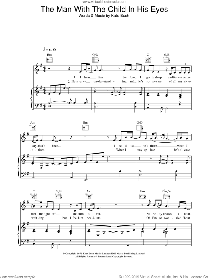 The Man With The Child In His Eyes sheet music for voice, piano or guitar by Kate Bush, intermediate skill level