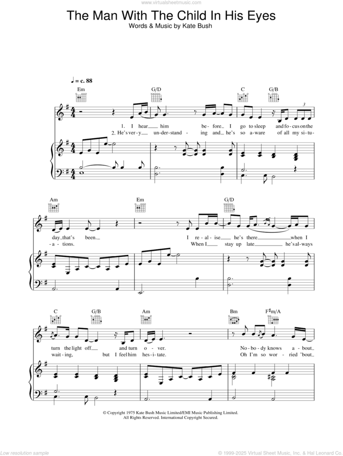 The Man With The Child In His Eyes sheet music for voice, piano or guitar by Kate Bush, intermediate skill level