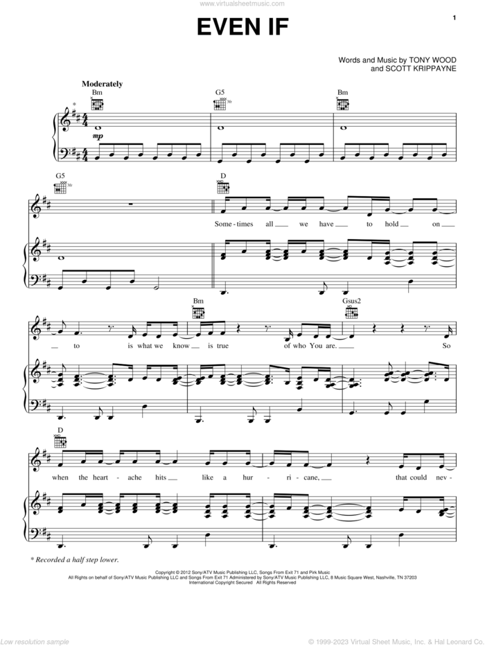 Even If sheet music for voice, piano or guitar by Kutless, Scott Krippayne and Tony Wood, intermediate skill level