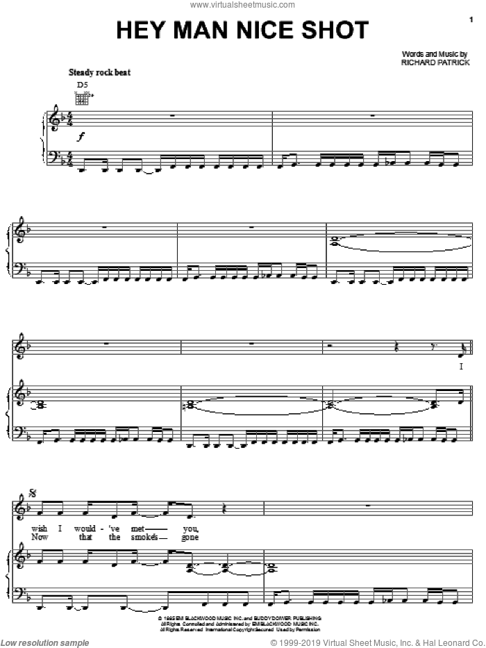 Hey Man Nice Shot sheet music for voice, piano or guitar by Filter and Richard Patrick, intermediate skill level
