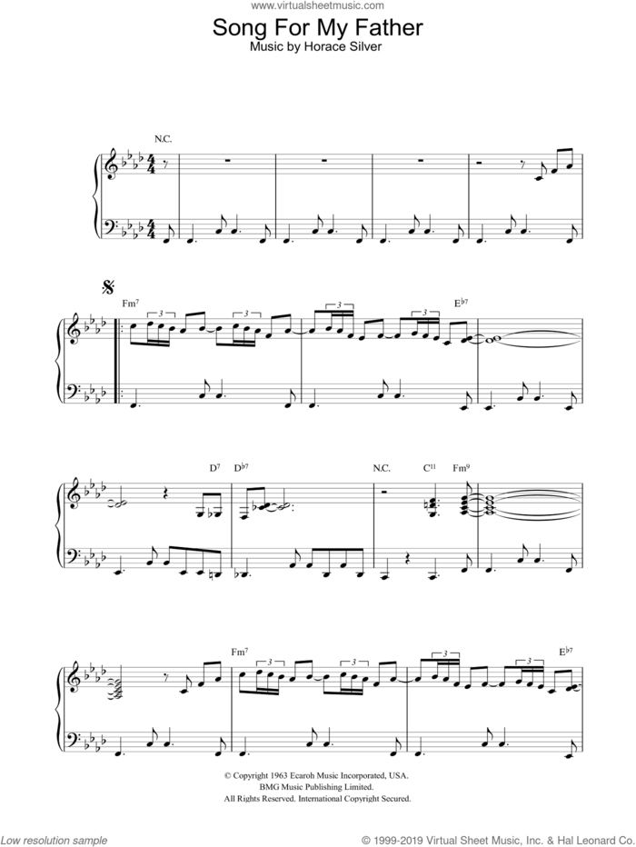 Song For My Father sheet music for piano solo by Horace Silver, intermediate skill level