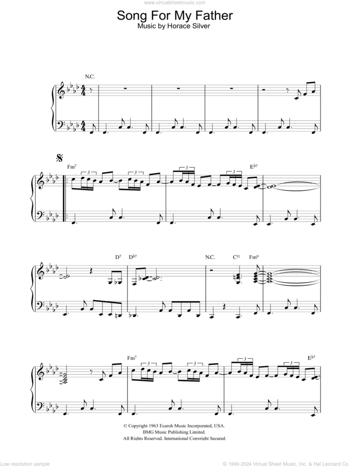 Song For My Father sheet music for piano solo by Horace Silver, intermediate skill level