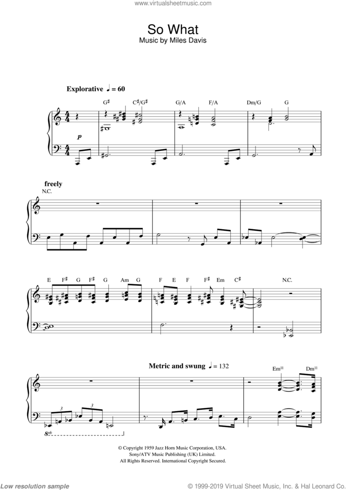 So What sheet music for piano solo by Miles Davis, intermediate skill level