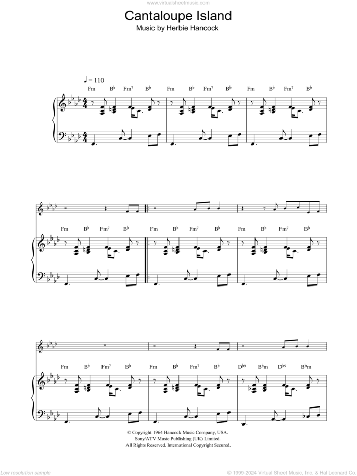Cantaloupe Island sheet music for piano solo by Herbie Hancock, intermediate skill level