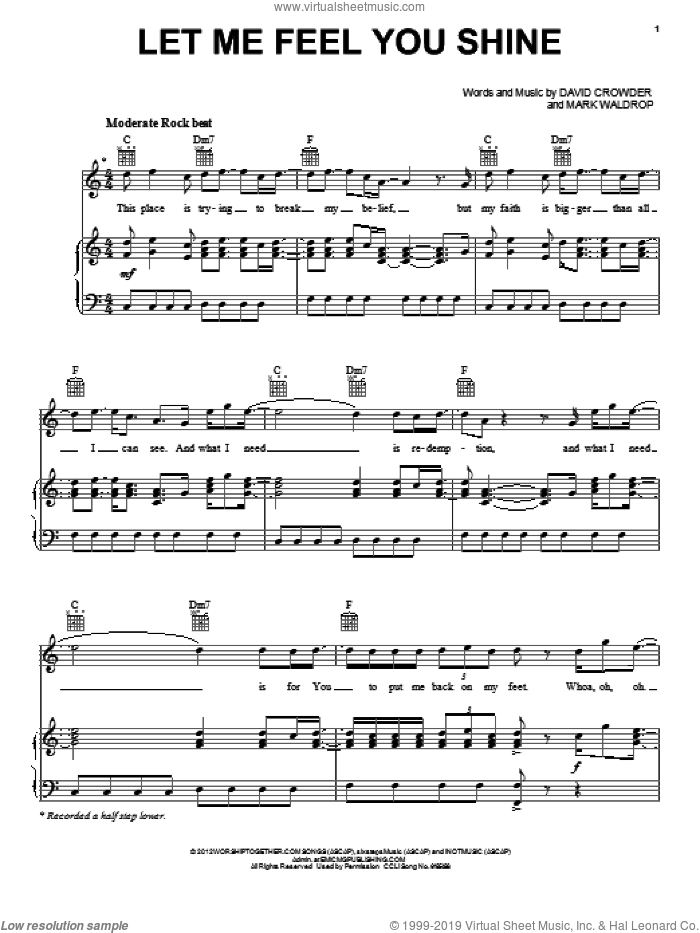 Let Me Feel You Shine sheet music for voice, piano or guitar by David Crowder Band, David Crowder and Mark Waldrop, intermediate skill level