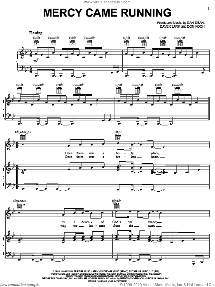 Mercy Came Running sheet music for voice, piano or guitar by Phillips, Craig & Dean, Dan Dean, Dave Clark and Don Koch, intermediate skill level