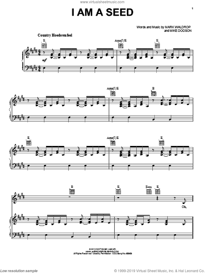 I Am A Seed sheet music for voice, piano or guitar by David Crowder Band, Mark Waldrop and Mike Dodson, intermediate skill level