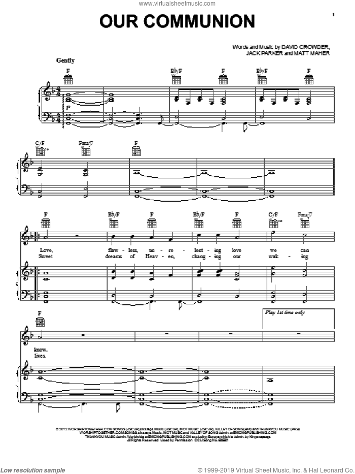 Our Communion sheet music for voice, piano or guitar by David Crowder Band, David Crowder, Jack Parker and Matt Maher, intermediate skill level