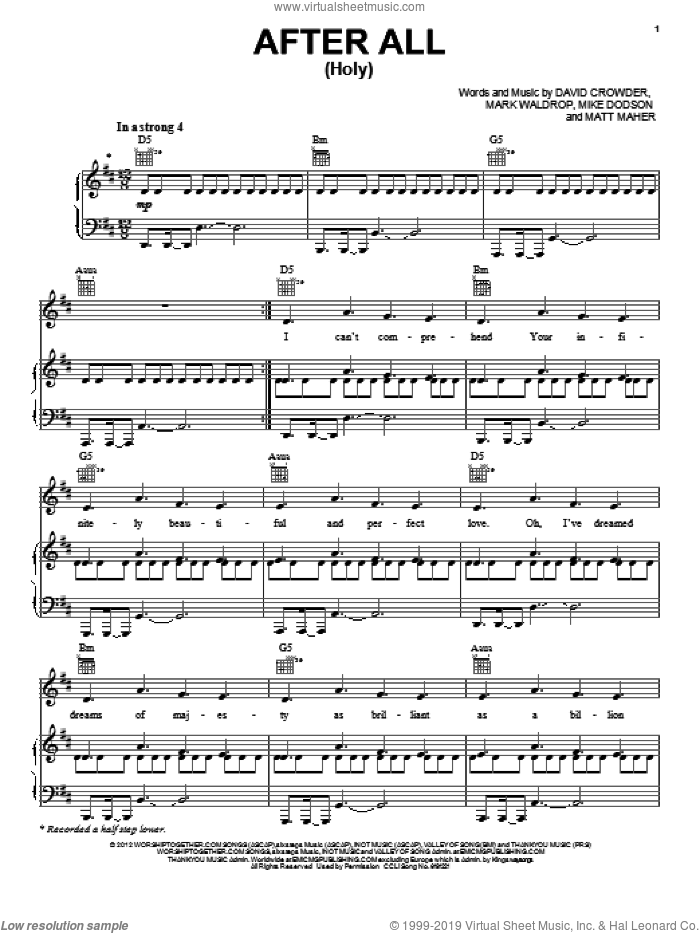 After All (Holy) sheet music for voice, piano or guitar by David Crowder Band, David Crowder, Mark Waldrop, Matt Maher and Mike Dodson, intermediate skill level