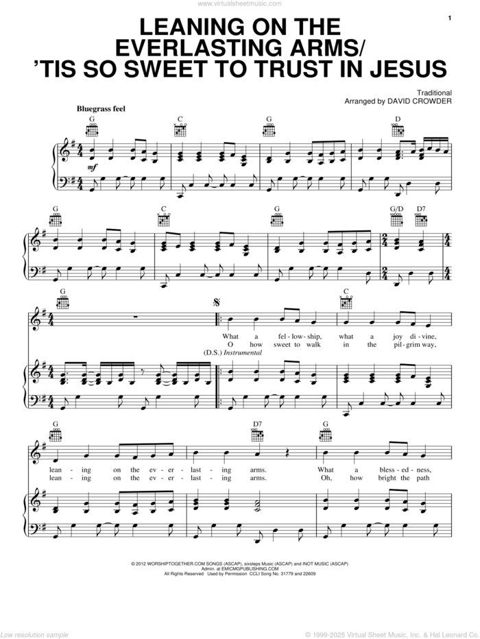 Leaning On The Everlasting Arms / 'Tis So Sweet To Trust In Jesus sheet music for voice, piano or guitar by David Crowder Band and Miscellaneous, intermediate skill level