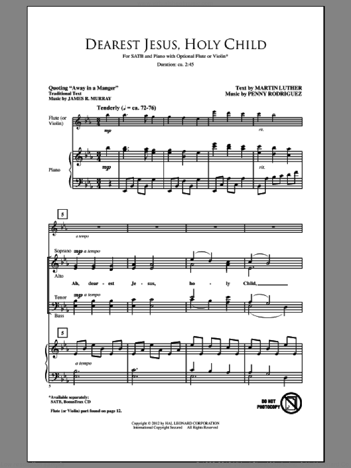 Dearest Jesus, Holy Child sheet music for choir (SATB: soprano, alto, tenor, bass) by Penny Rodriguez and Martin Luther, intermediate skill level