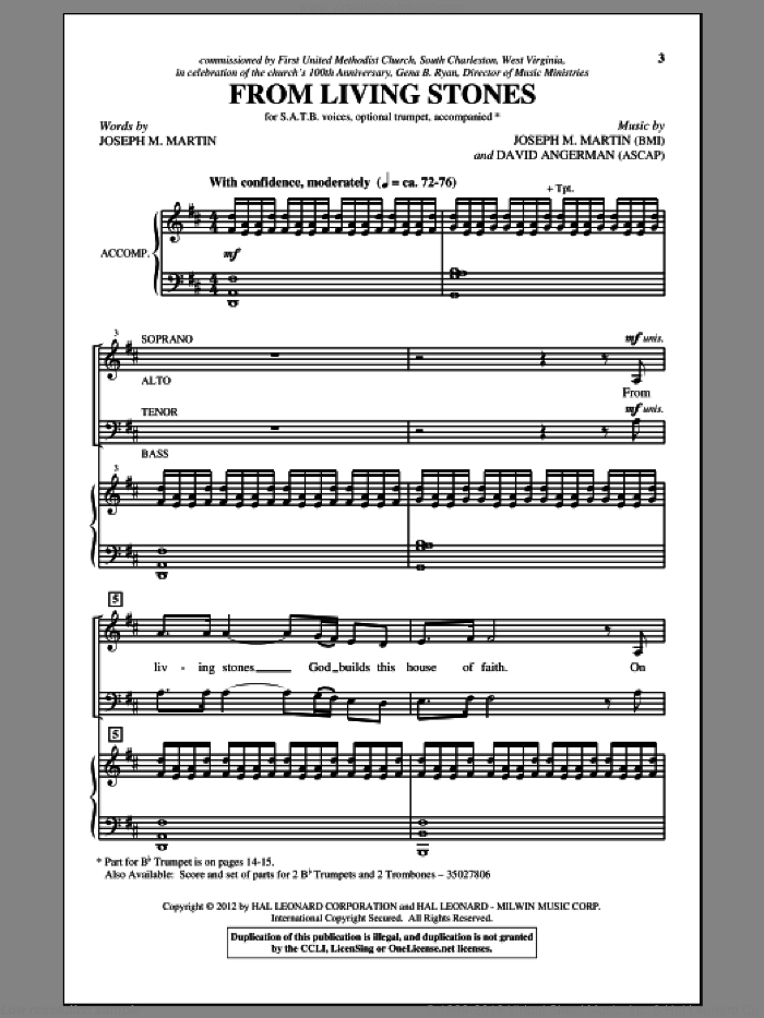 From Living Stones sheet music for choir (SATB: soprano, alto, tenor, bass) by Joseph M. Martin and David Angerman, intermediate skill level