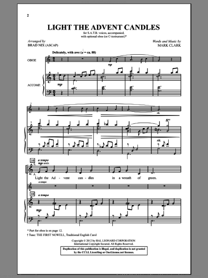 Light The Advent Candles sheet music for choir (SATB: soprano, alto, tenor, bass) by Brad Nix and Mark Clark, intermediate skill level
