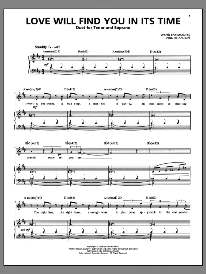 Love Will Find You In Its Time sheet music for voice and piano by John Bucchino, intermediate skill level