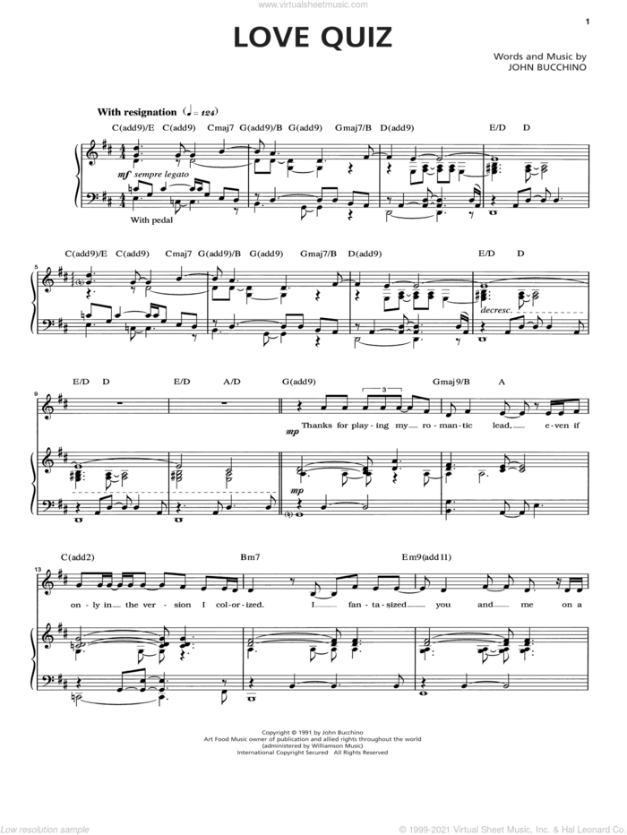 Love Quiz sheet music for voice and piano by John Bucchino, intermediate skill level
