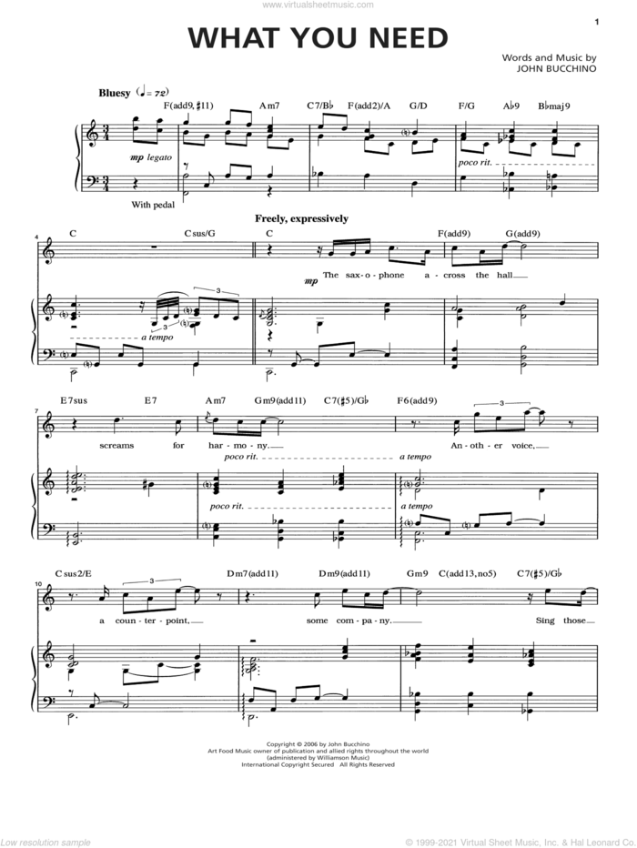What You Need sheet music for voice and piano by John Bucchino, intermediate skill level