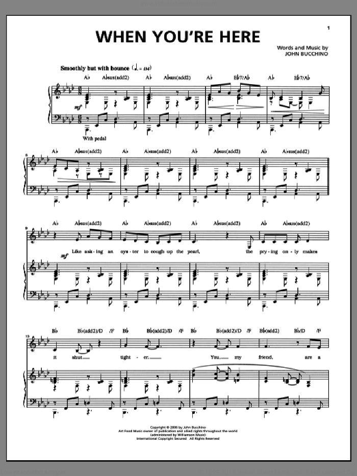 When You're Here sheet music for voice and piano by John Bucchino, intermediate skill level