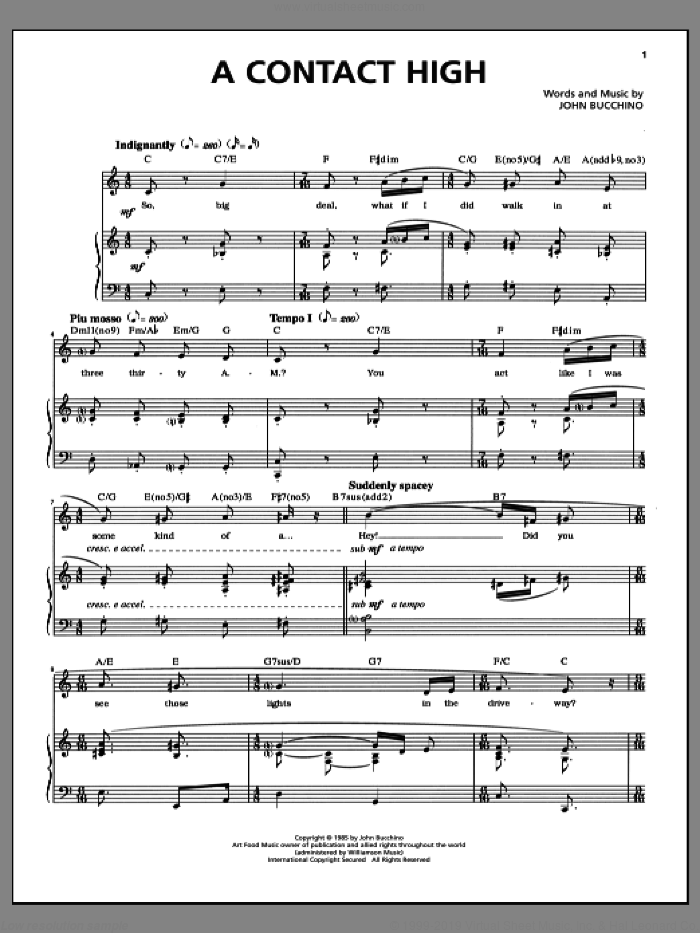 A Contact High sheet music for voice and piano by John Bucchino, intermediate skill level