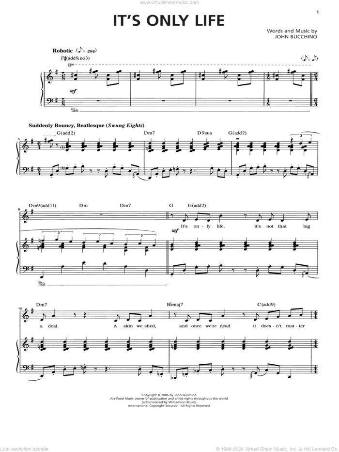 It's Only Life sheet music for voice and piano by John Bucchino, intermediate skill level