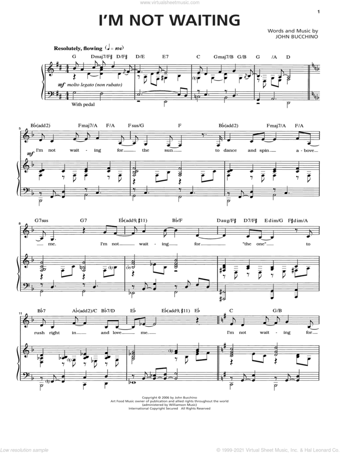 I'm Not Waiting sheet music for voice and piano by John Bucchino, intermediate skill level