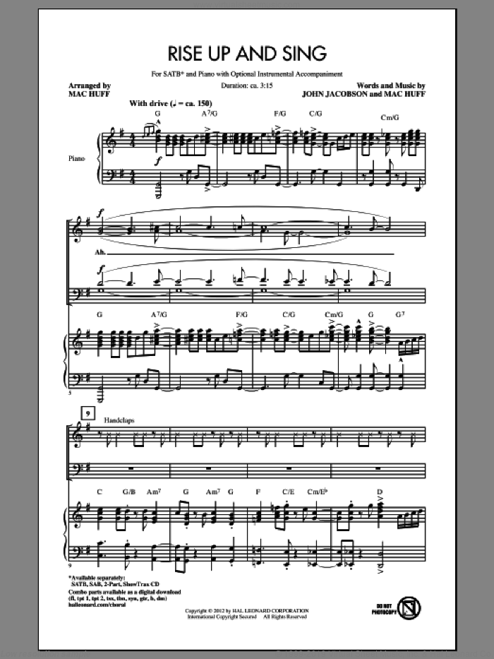 Rise Up And Sing sheet music for choir (SATB: soprano, alto, tenor, bass) by Mac Huff and John Jacobson, intermediate skill level