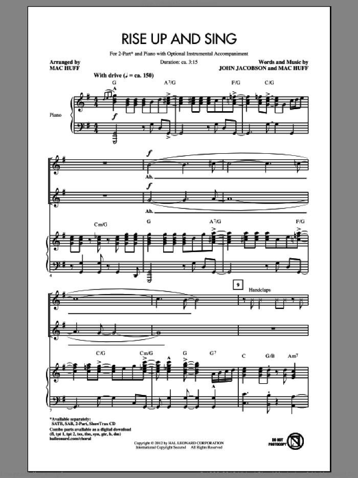 Rise Up And Sing sheet music for choir (2-Part) by Mac Huff and John Jacobson, intermediate duet