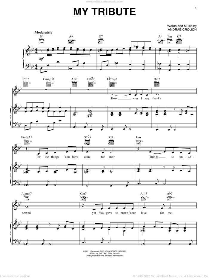 My Tribute sheet music for voice, piano or guitar by Andrae Crouch, intermediate skill level