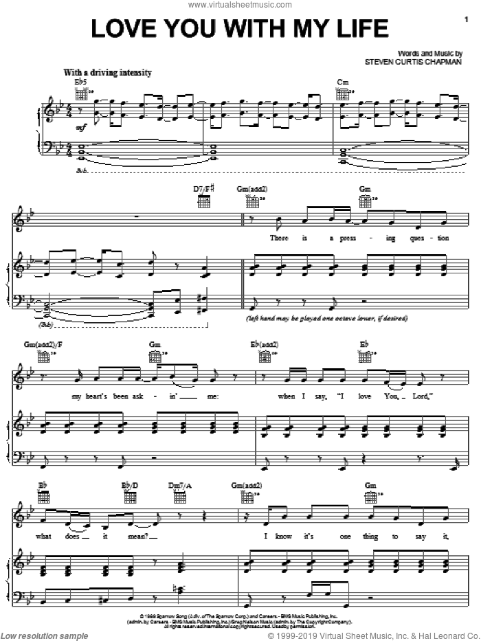Love You With My Life sheet music for voice, piano or guitar by Steven Curtis Chapman, intermediate skill level