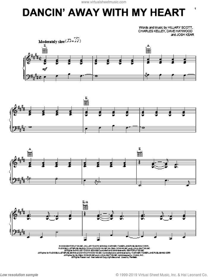 Dancin' Away With My Heart sheet music for voice, piano or guitar by Lady Antebellum, Lady A, Charles Kelley, Dave Haywood, Hillary Scott and Josh Kear, intermediate skill level