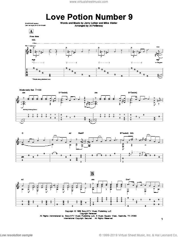 Love Potion Number 9 sheet music for guitar solo by Leiber & Stoller, The Searchers, Jerry Leiber and Mike Stoller, intermediate skill level
