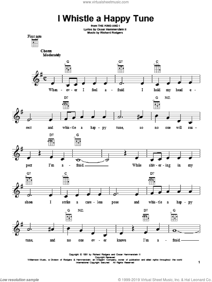 I Whistle A Happy Tune sheet music for ukulele by Rodgers & Hammerstein, The King And I (Musical), Oscar II Hammerstein and Richard Rodgers, intermediate skill level