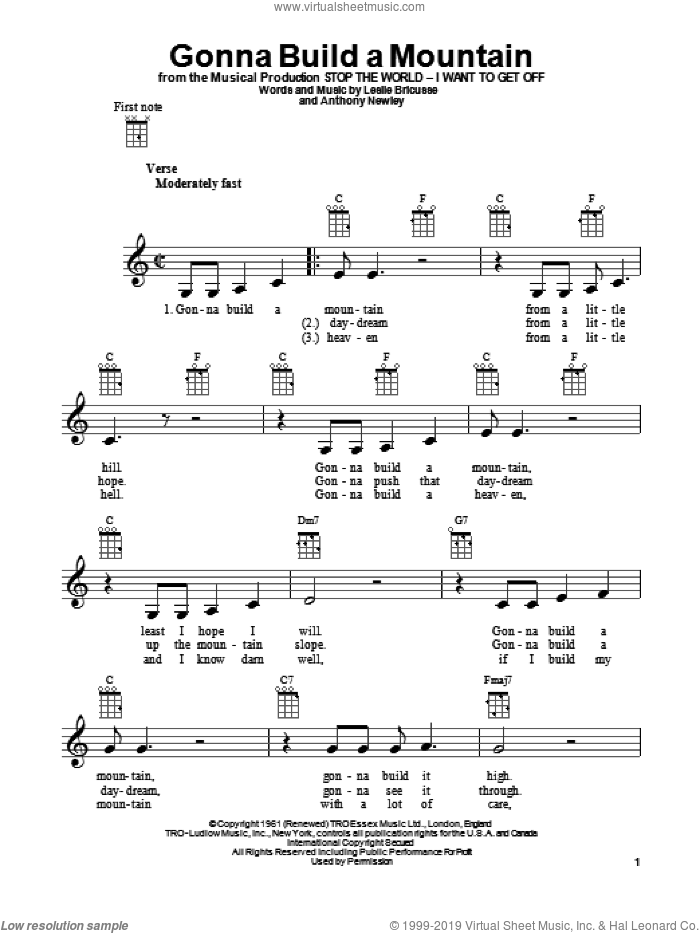 Gonna Build A Mountain sheet music for ukulele by Leslie Bricusse and Anthony Newley, intermediate skill level