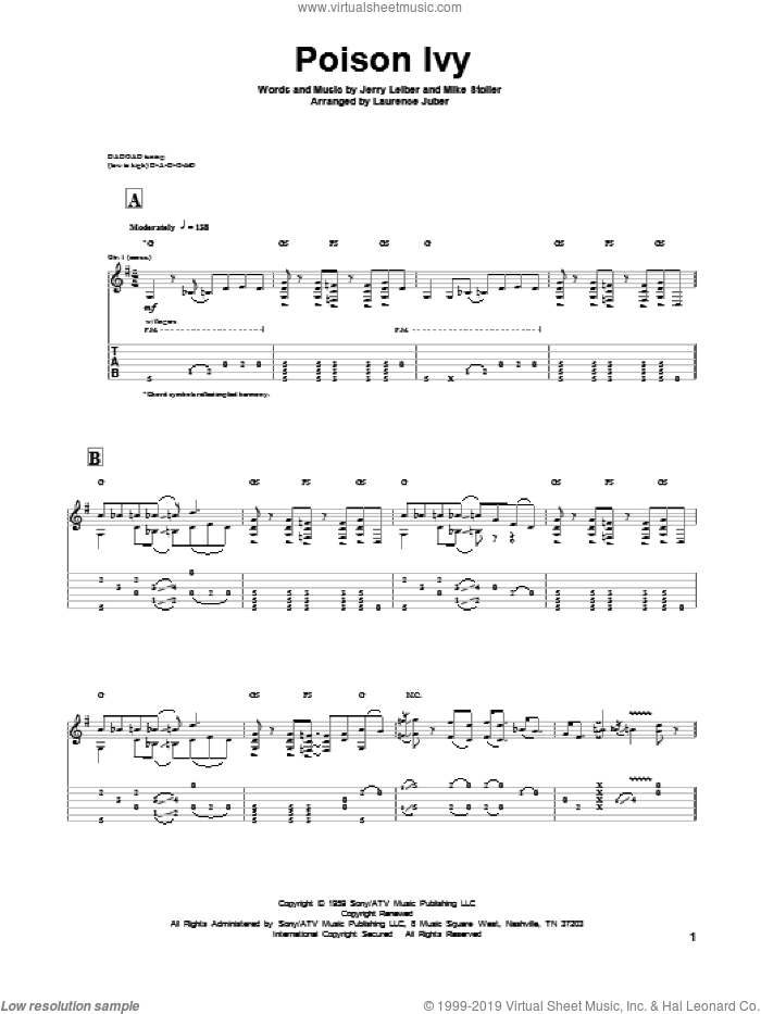 Poison Ivy sheet music for guitar solo by Leiber & Stoller, The Coasters, Jerry Leiber and Mike Stoller, intermediate skill level
